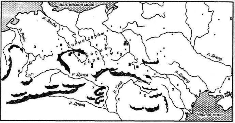 Топонимы, связанные с сарматами-аланами, сражавшимися в войсках гуннов в V веке, и распространение богатых княжеских захоронений в Центральной и Восточной Европе.
